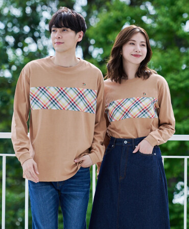 【 パーマーチェックドッキング シェアロングTシャツ 】