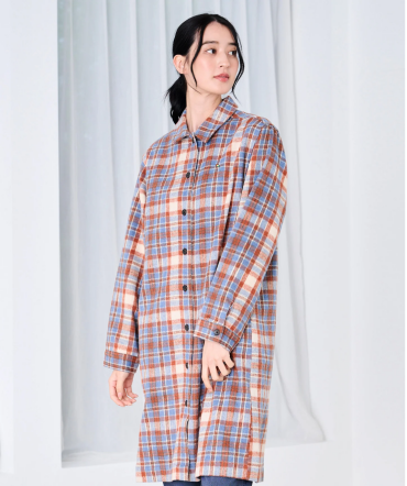 【 ヘビーネル 先染め シャツワンピース 】