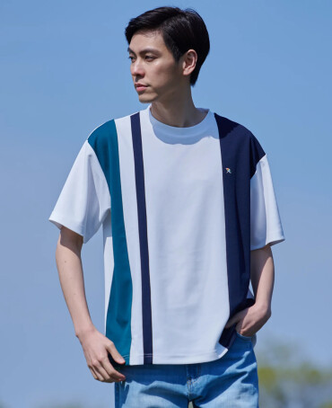 【 梨地ポンチカラーブロッキングＴシャツ 】