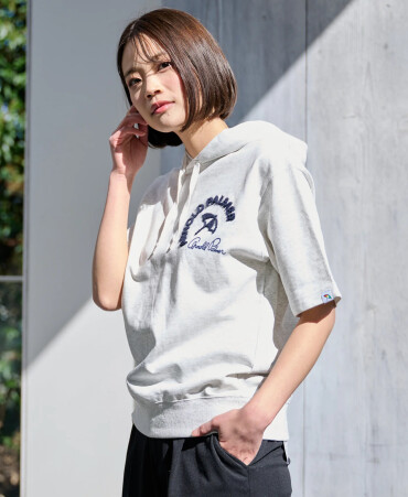 【 ライトスウェット シェア サガラ刺繍半袖フーディ 】