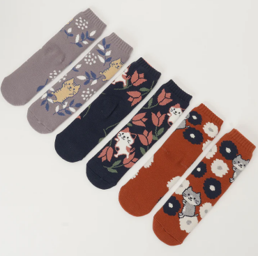 ふくふくにゃんこ 裏起毛フラワーソックス