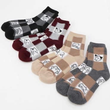 ふくふくにゃんこ ブロック柄パイルソックス