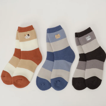 ふくふくにゃんこ 裏起毛太ボーダーソックス