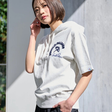 【 ライトスウェット シェア サガラ刺繍半袖フーディ 】