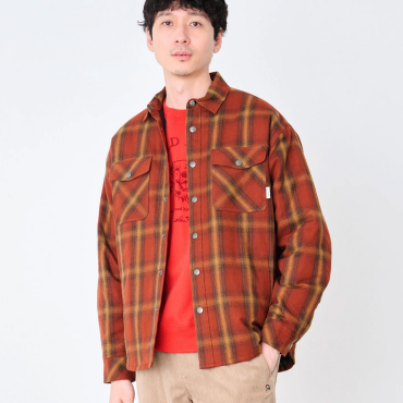 【 ネルチェック 中わた入り シャツジャケット 】