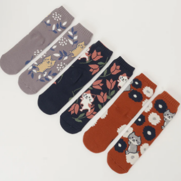 ふくふくにゃんこ 裏起毛フラワーソックス