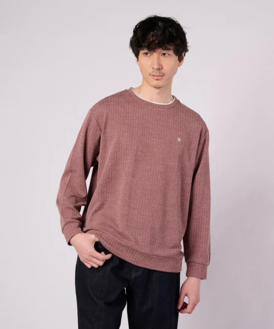 【 ジャガードワッフル シェア フェイクレイヤード プルオーバー 】