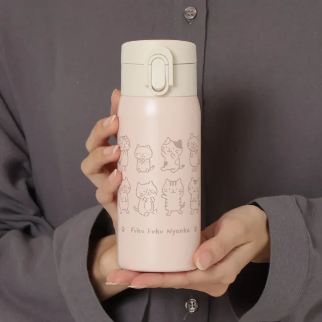 【NEW】ふくふくにゃんこ ラテピンク ワンタッチ ステンレス ボトル 350ml