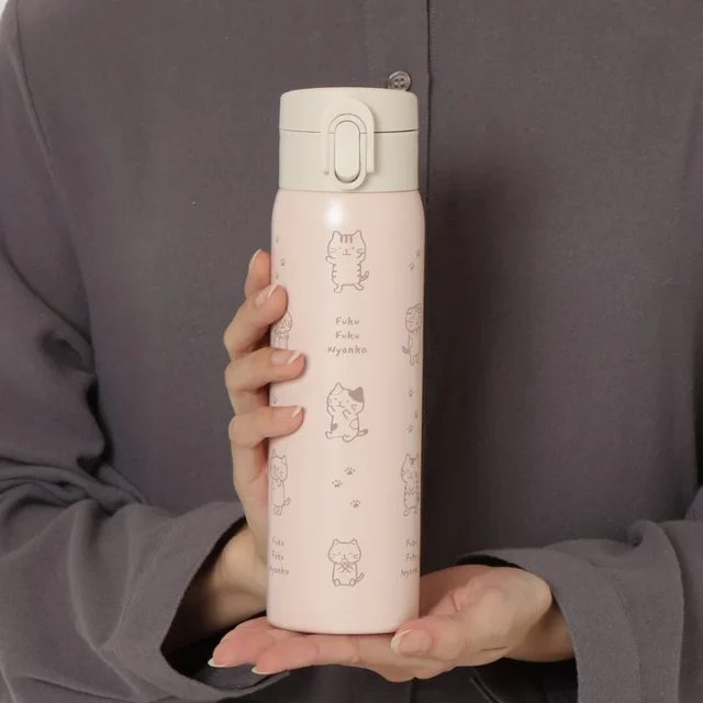 【NEW】ふくふくにゃんこ ラテピンク ワンタッチ ステンレス ボトル 500ml