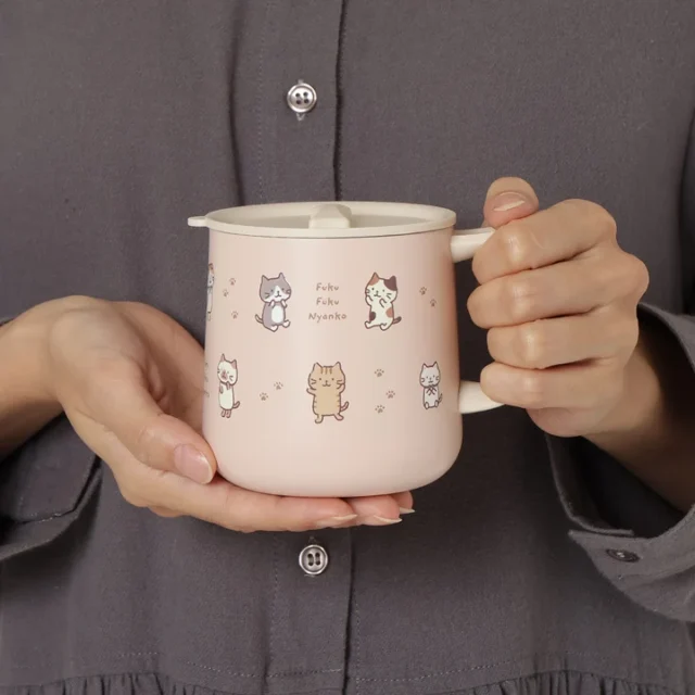 【NEW】ふくふくにゃんこ ラテピンク ふた付き ステンレス マグカップ